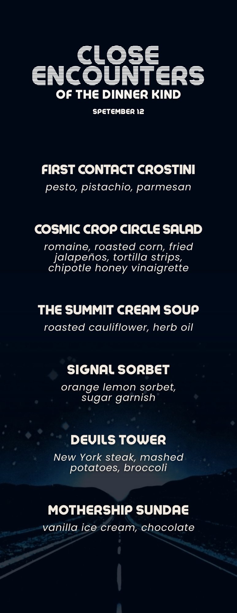 Dinner menu